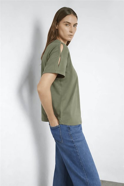 Khaki Women's Blouse with Sleeve Detail 26Y0309K1