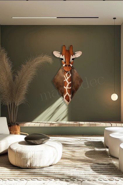 Modern Safari Şık Zürafa Metal Tablo - Geometrik Hayvan Figürlü Duvar Dekoru