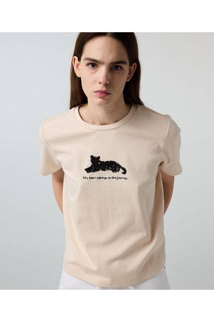Contrast Sequin Embroidered T-Shirt