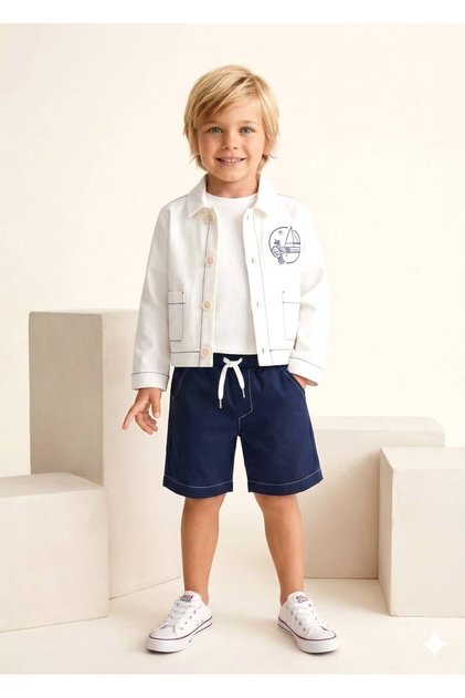 Organic Printed White Spring Jacket for Little Boys