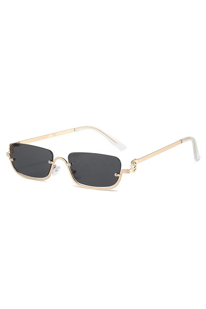 Ochelari de Soare Rectangulari Slim, Stil Retro cu Ramă Aurie și Lentile Negre, Protectie UV400