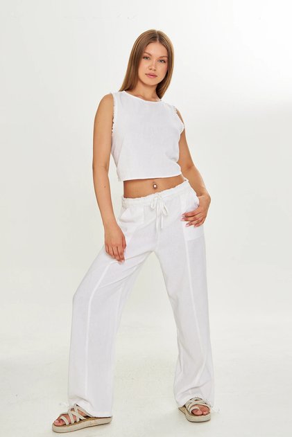 Crop and Trousers Cotton Linen Set