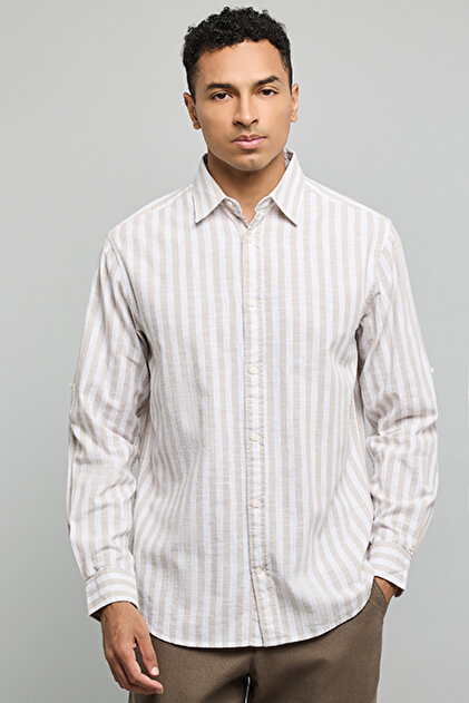 Striped Shirt with Classic Collar and Long Sleeves