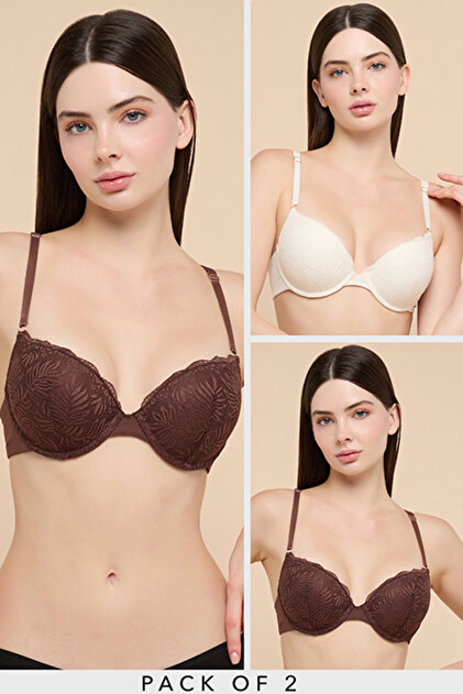 2 Pack Self Patterned Double Push Up Bra