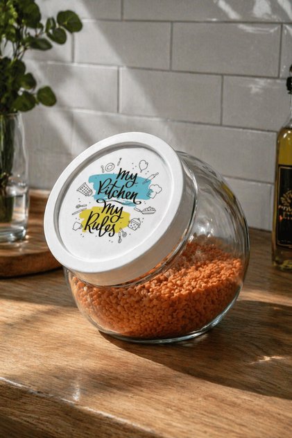 Lidded Horizontal Glass Jar 1.5 L – Graffiti Design Storage Jar