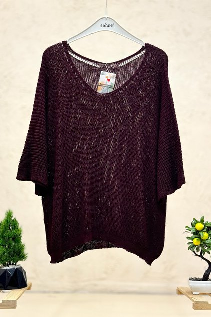 V-Neck Thessaloniki Knit Mercerized Loose Oversize Blouse