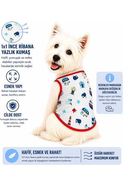 Small Breed White Sea Dog Outfit Cat Undershirt Dog Outfit (1-10kg)