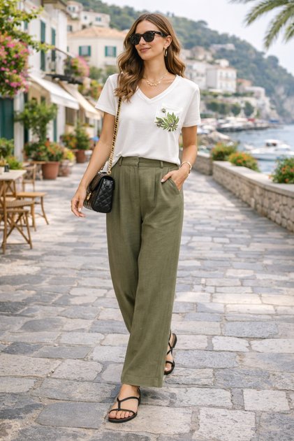 Women's V-Neck Basic T-Shirt Comfortable Casual Top 26Y22015-Ekru-16