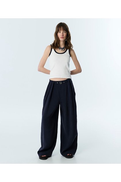 PİLELİ WIDE LEG PANTOLON
