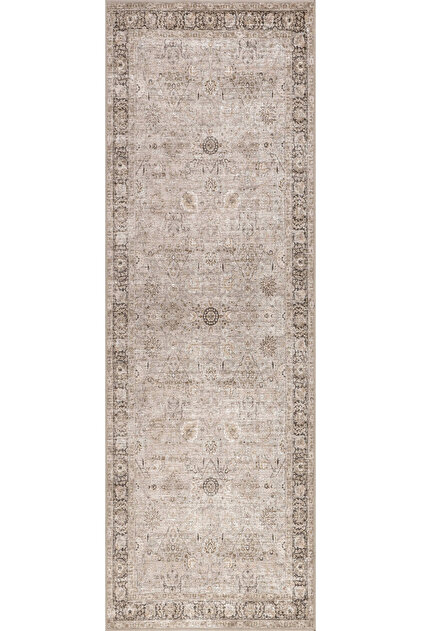 Atelier 504 Soft Greige Eskitme Vintage Halı Etnik Hol Antre Halısı Otantik Yıkanabilir Yolluk