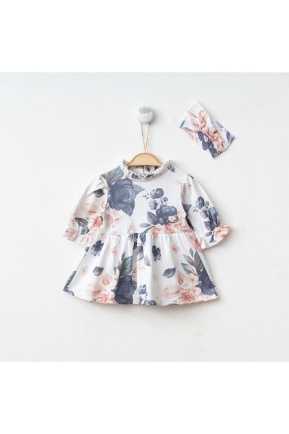 Baby Girl Cotton Floral Print Dress Set Newborn Infant Elegant Design Dress and Bandana Set