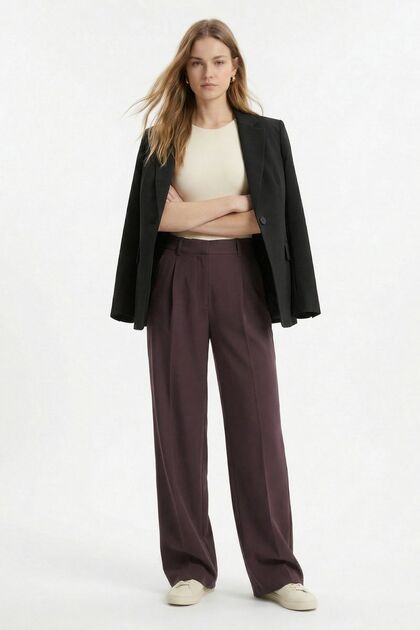 Mürdüm Pileli Palazzo Pantolon 3871