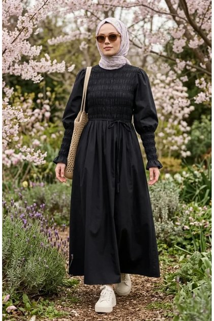 Gipe Detailed Hijab Dress 71272-02 Black