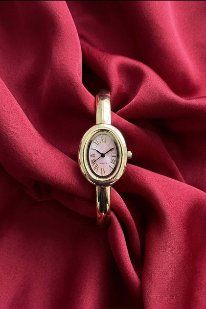 Cartion Women's Steel Watch Gold Color Oval Case Lilac Dial Vintage Luxury Stylish Elegant Women's Wristwatch