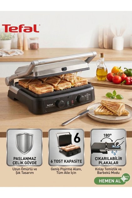 Zaman Ayarlı ve 5 Kademeli Isı Kontrollü 2000W Çıkarılabilir Döküm Plakalı Izgara ve Tost Makinesi