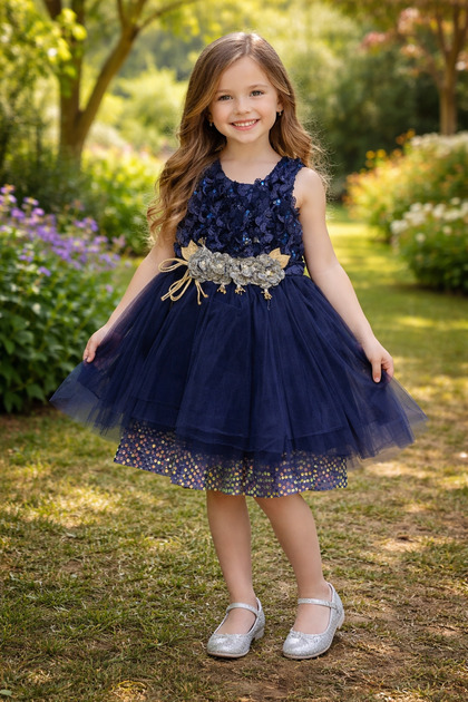 Mika Bebek & ocuk Navy Blue Evening Dress with Floral Accessories- Trendyol Mika Bebek & ocuk Navy Blue Evening Dress with Floral Accessories- Trendyol