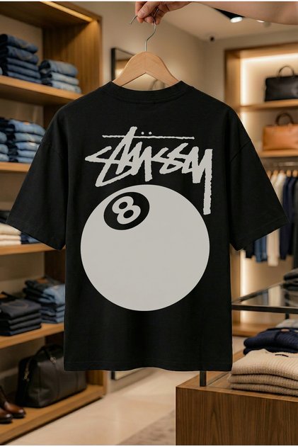 Summer Short Sleeve T-Shirt Anti-Sweat Cotton Printed T-Shirt Stüssy 8 Ball Billiards