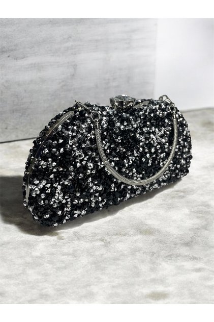 Black Silver Stoned Reversible Women's Evening Bag