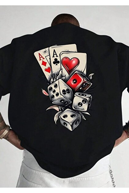 Men's Card and Dice Game Printed Oversize Tshirt