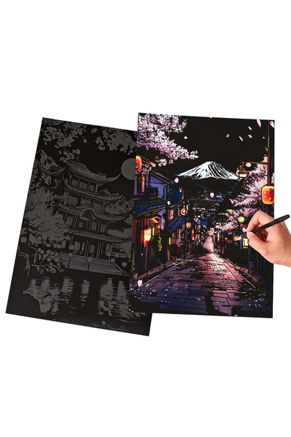 Kazart Sakura Geceleri 4'lü Set Kazıma Sanatı Scratch Art A3 6