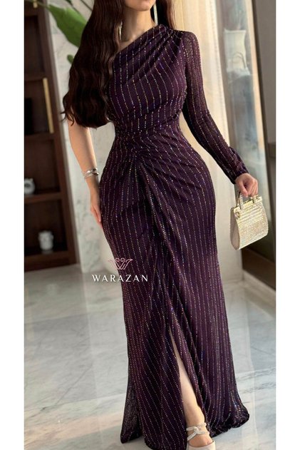 Soft one sleeve evening dress