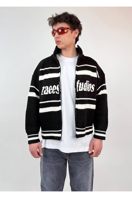 Studio Stripe Knit Crop Boy Sweater Jacket