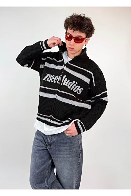 Studio Stripe Knit Crop Boy Sweater Jacket