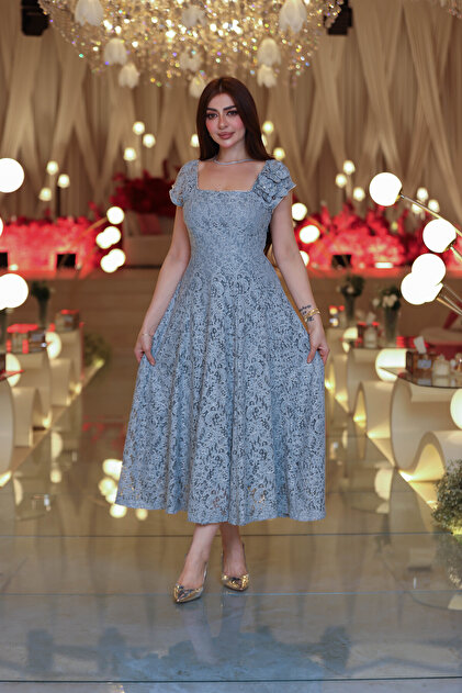 JAQUEEN Luxurious Blue Lace Dress High-End Elegance with Feminine Details- Trendyol JAQUEEN Luxurious Blue Lace Dress High-End Elegance with Feminine Details- Trendyol