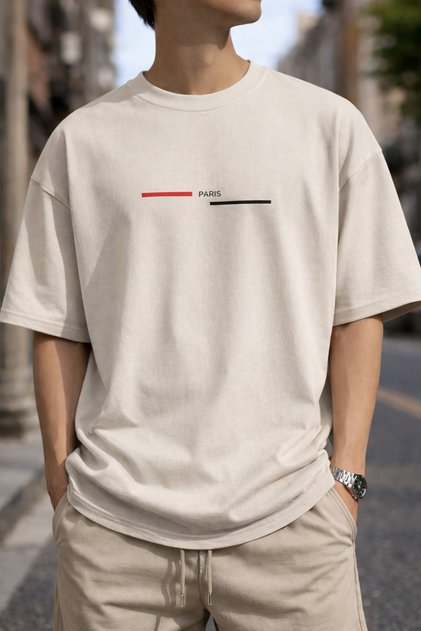 تي شيرت باريس مكتوب عليه عبارة Minimal Oversize للجنسين، مصنوع من القطن بنسبة 100%، كاجوال أساسي