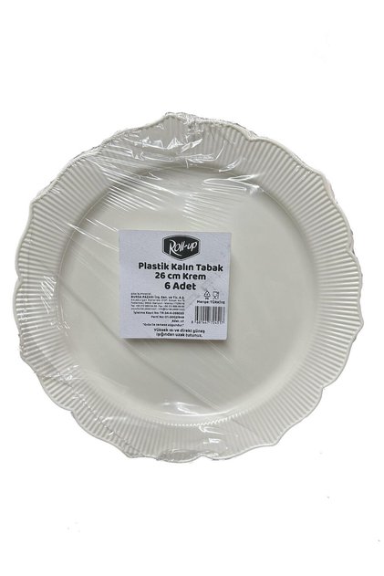 Mika Plastik Parti Davet Sunum Servis Sert Mika Tabak - 26 Cm. - Krem - 6 Adetlik Paket