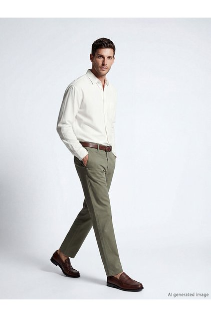 Khaki Comfortable Fit Wide Leg Men's Chino Pants