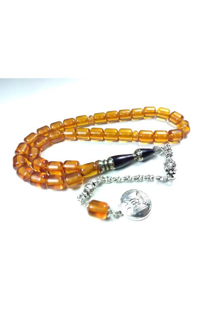 German Silver Tassel Wolf Headed Nakkaş Imame Squeeze Amber