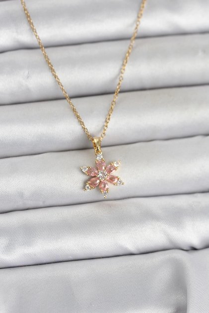 316L Steel Chain Gold Color Pink Lotus Model Women's Necklace
