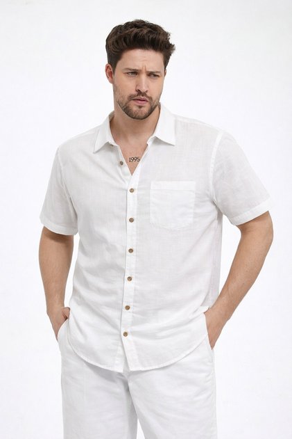 Men's Shirt - Men's Shirt with Slouchy Collar and External Pockets - 4640