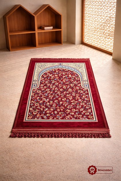 Plush Prayer Mat (Patterned) Non-Slip Base Ultra Soft Velvet Textured Luxury Prayer Mat