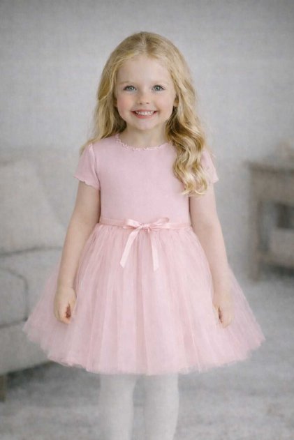 Vera Short Sleeve Girls' Princess Fluffy Tutu Dress Plain Stretchy Lycra Pink Tutu Dress