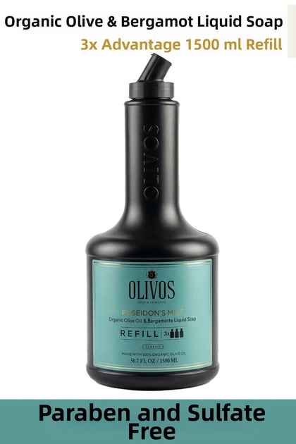 Poseidon’S Mist Olive Oil Bergamot Scented Liquid Soap Refill 1500 ml (3X500 ml) Economic Package