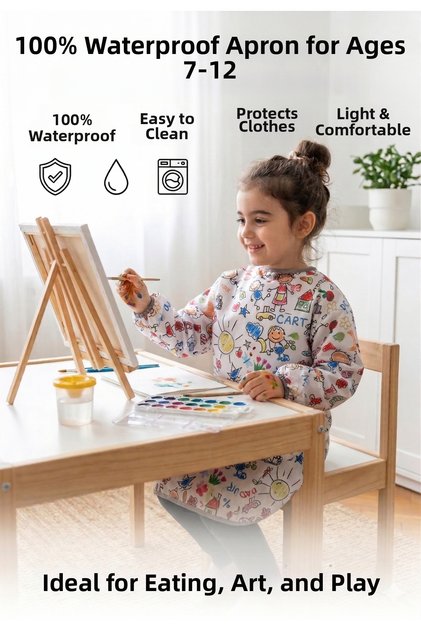 2 Pieces, 7-11 Years Old, Family, Liquid-Proof, Machine Washable, Long Sleeve Children's Activity Apron