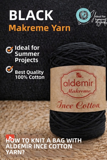 Thin Cotton Macrame Bag Hat for Making Summer Dress Black Cotton No:031 Black 300m 250Gr