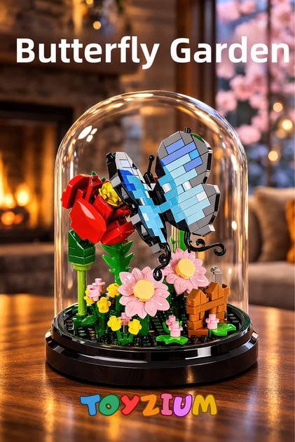 Butterfly Garden Building Block Flower Set (263 Pieces) - Decorative Butterfly Garden Set in a Fan-Shaped Box