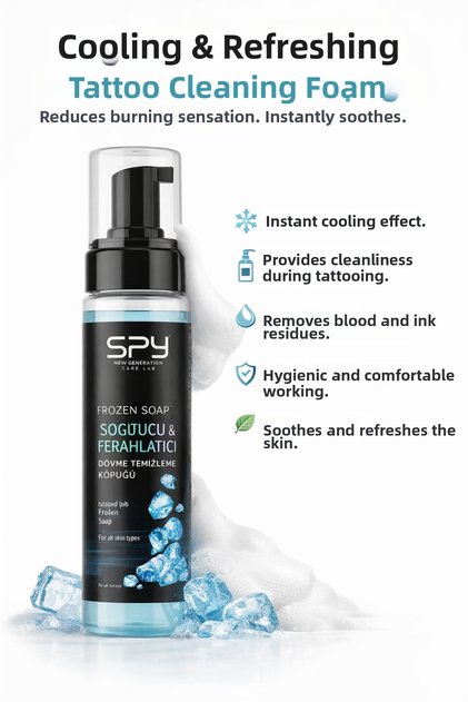 Cleansing Foam with Cooling Effect 200 ml Tattoo and Permanent Makeup Removal Foam - Green Soap - Green Foam