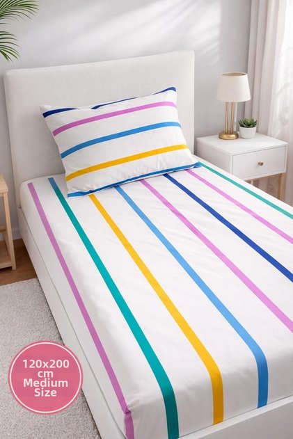 Pes Elastic Bed Sheet Set Medium Size 120X200Cm Funny Striped Colorful