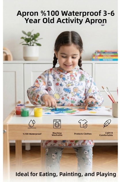 4-7 Years Old Family Liquid-Proof, Machine Washable, Long-Sleeved Children's Activity Painting Apron