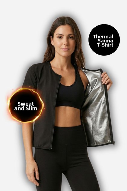 Thermal Sauna T-Shirt Sweating Slimming Firming Zipper Sports T-Shirt Women Men