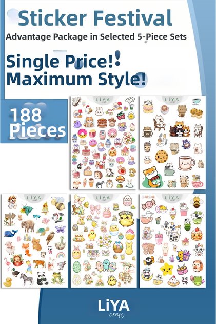 188 Pieces Cute Sticker Set,Kawaii,Sweet Animal and Sweet Laptop, Notebook, Planner Labels