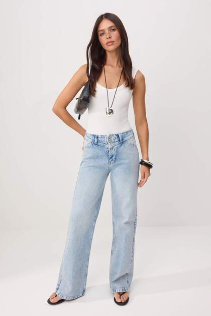 Açık Mavi rok Detaylı Normal Bel %100 Pamuk Wide Leg Jeans TWOSS26JE00051