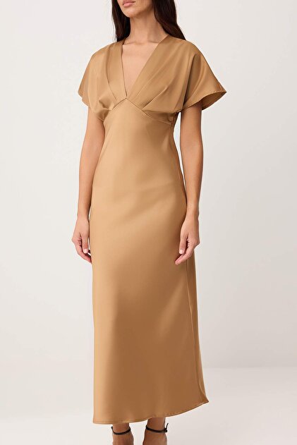 Trendyol Collection Light Brown Satin Maxi Woven Dress Twoss26El00880-  Trendyol