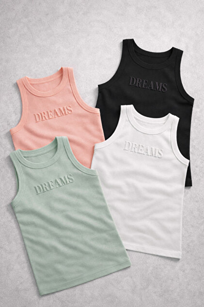 Halter Collar 4 Pack Powder, Green, Black and White Color Modal Camisole Women's Undershirt