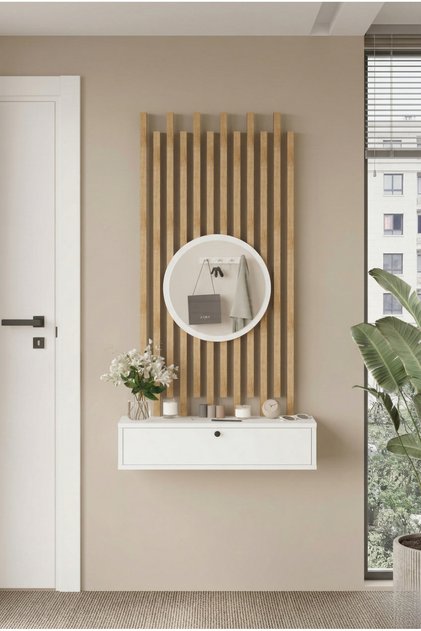 Cosmia Modern Aynalı Dresuar Takımı Ahşap Çıtalı Antre Hol Seti CS4-W