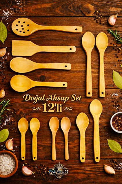 AHŞAP SERVİS SETİ DOĞAL AHŞAP KAŞIK KEVGİR PİLAV SPATULA MUTFAK ÇEYİZ SETİ